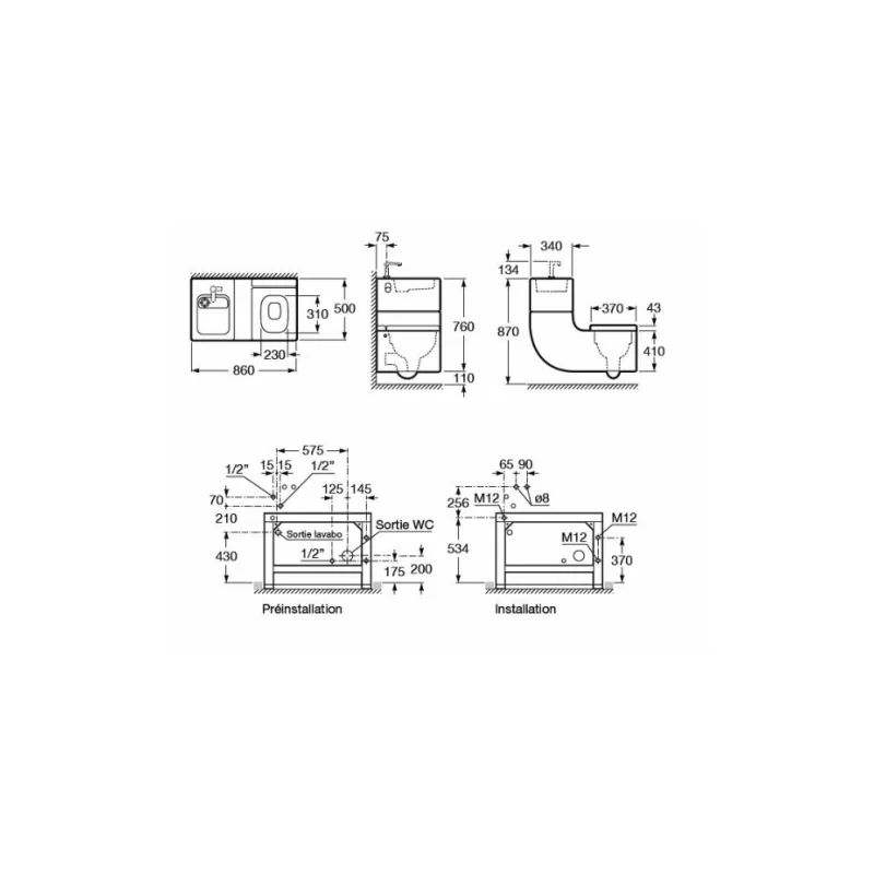 Cuvette de wc et lavabo suspendu 2 en 1 w + w — vue 2