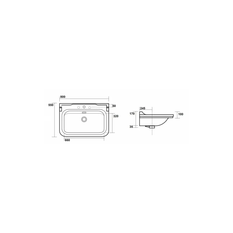 Ens. Lavabo rétro 80 cm 3 trous + piètement chromé waldorf — vue 5