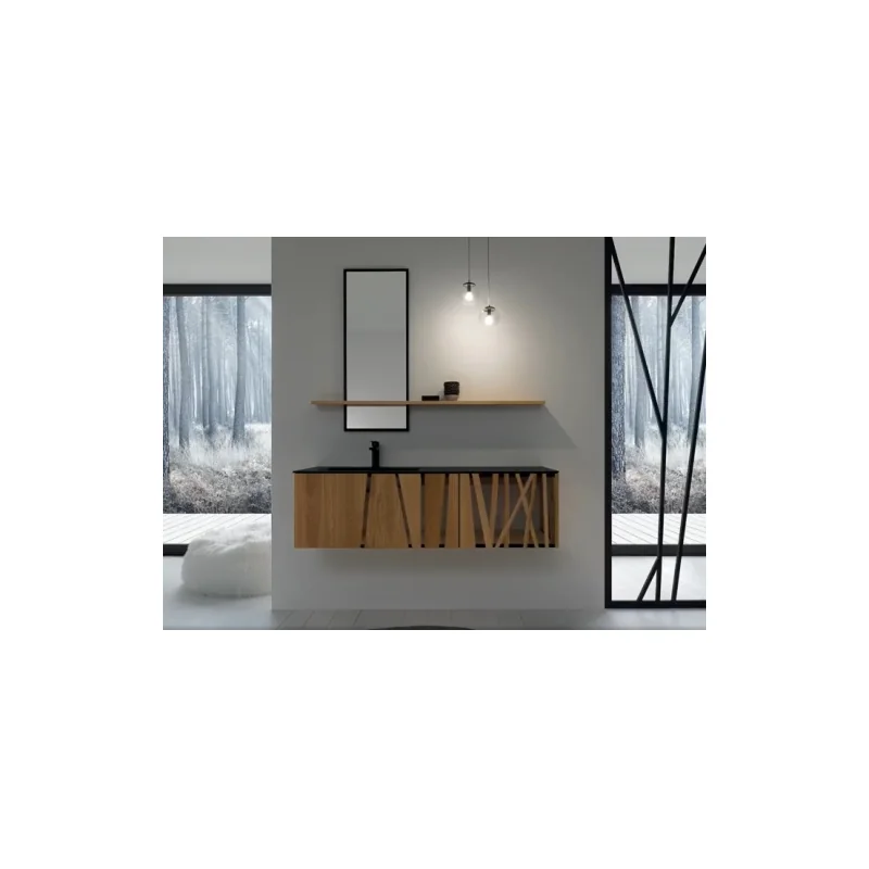 Ensemble de salle de bains colombine chêne massif et verre — vue 4