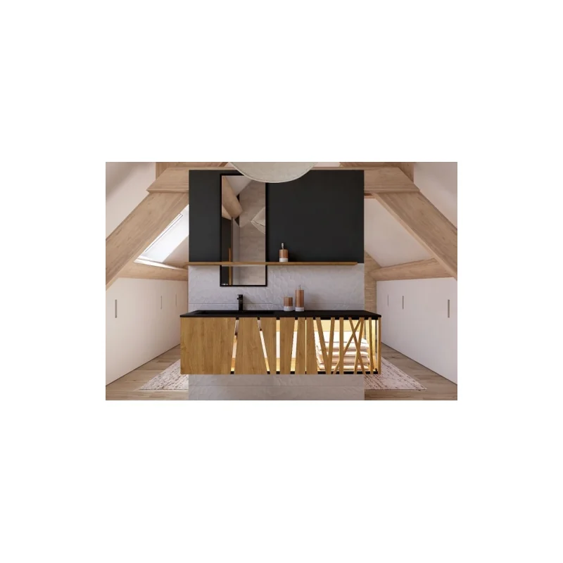 Ensemble de salle de bains colombine chêne massif et verre — vue 5