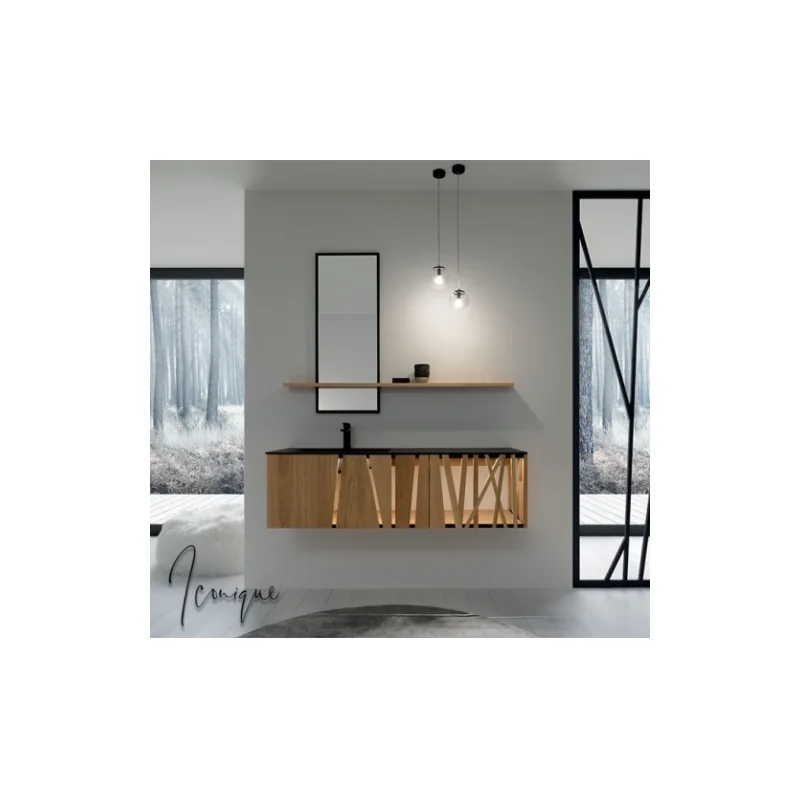 Ensemble de salle de bains colombine chêne massif et verre