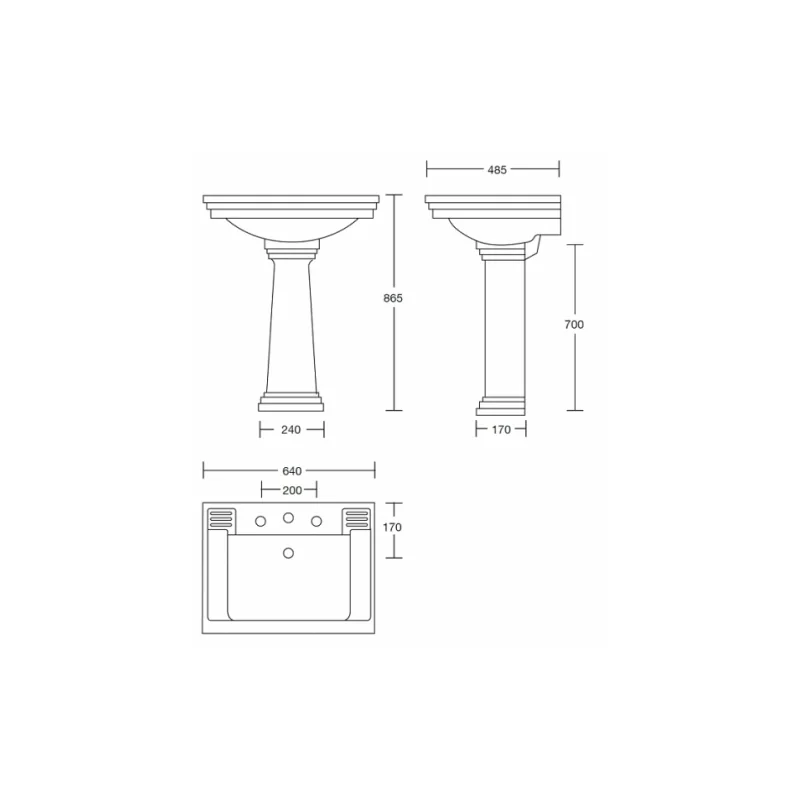 Lavabo 3 trous + colonne rétro céramique blanche ascott — vue 2