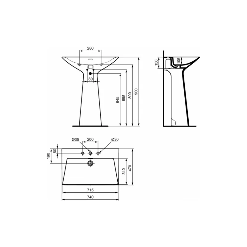 Lavabo monobloc tipo-z blanc brillant 3 trous de robinetterie — vue 5