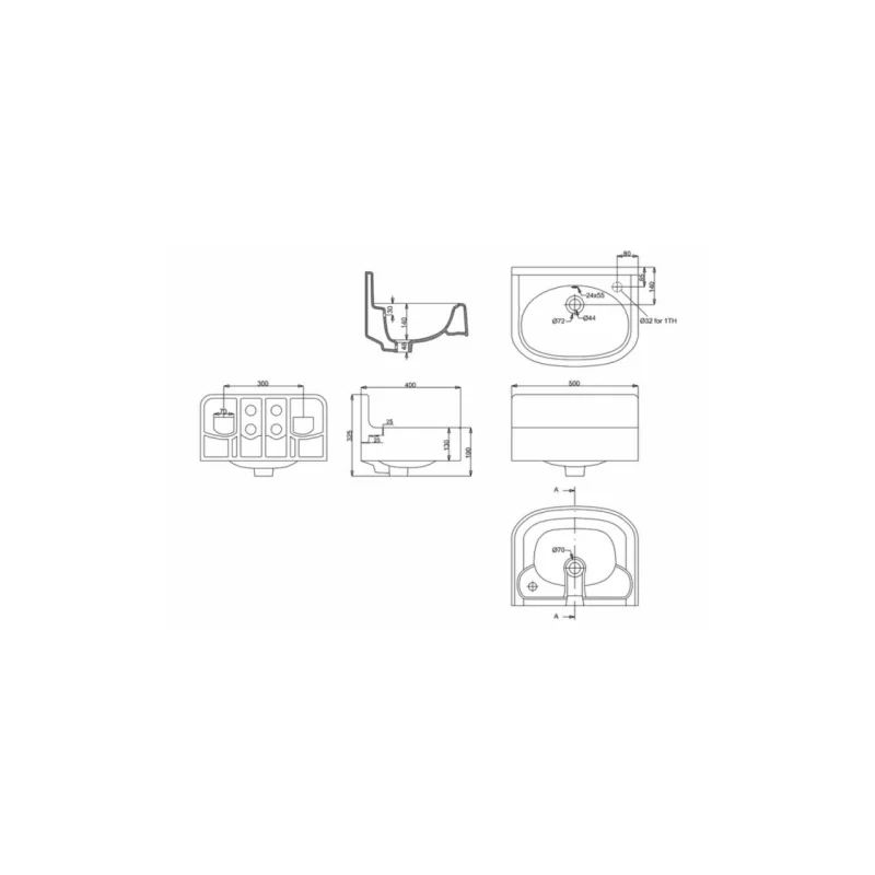 Lave-mains arcade 50 cm - 1 trou de robinetterie — vue 4