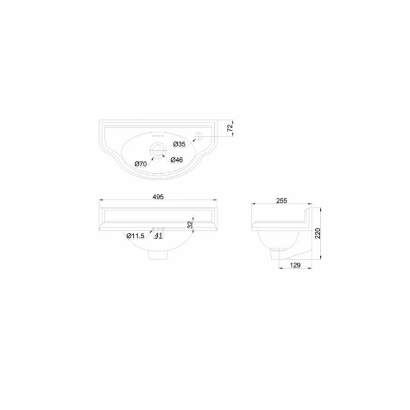 Lave-mains rétro arrondi burlington - 1 trou — vue 3