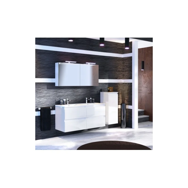 Meuble double vasque 4 tiroirs 120 cm rivage cristal blanc