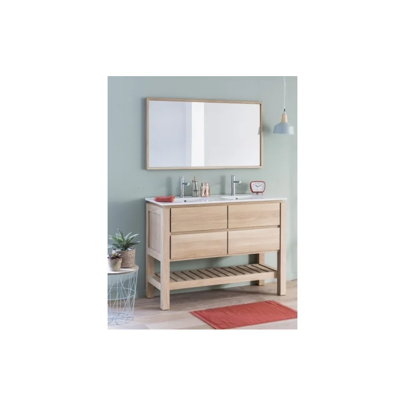 Meuble double vasque easy 120cm chêne massif huilé naturel
