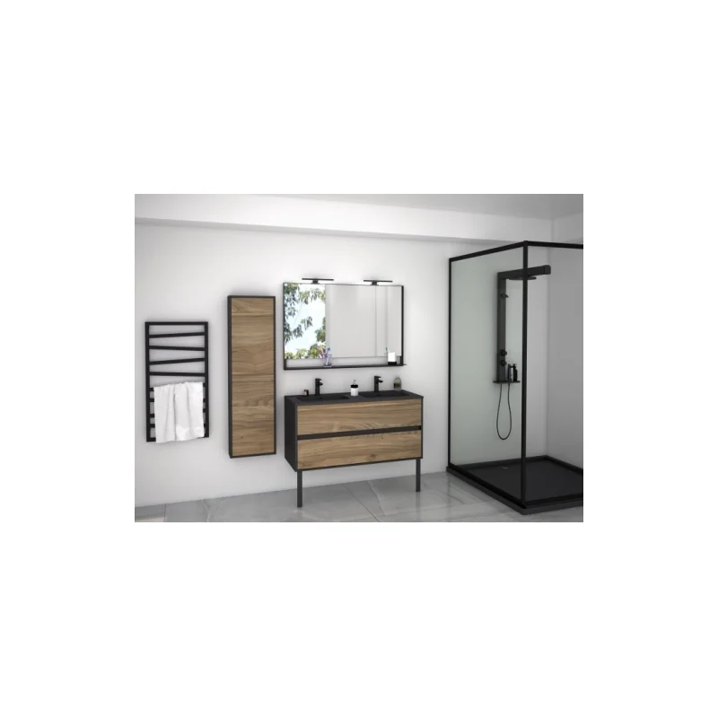 Meuble double vasque harmonie - opale noire et cottage noyer