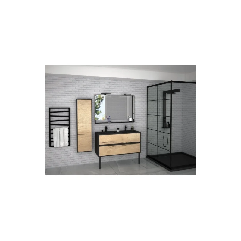 Meuble double vasque harmonie - opale noire et origine chêne brut