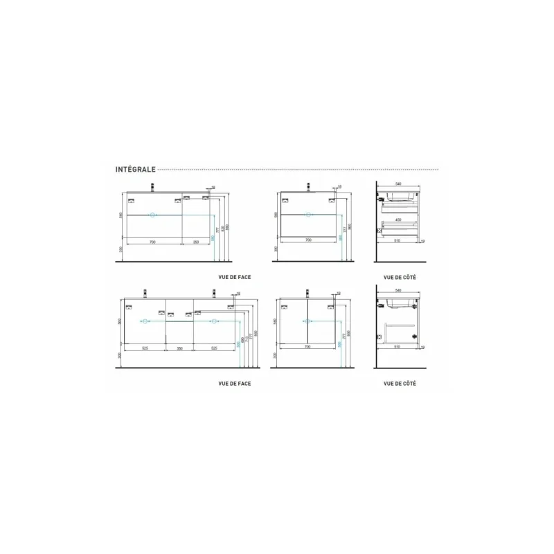 Meuble double vasque integrale 140 cm sciée gris — vue 2