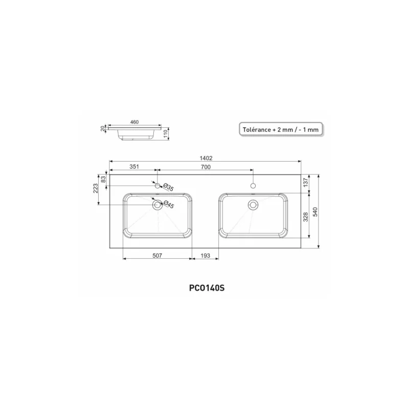Meuble double vasque integrale 140 cm sciée gris — vue 5
