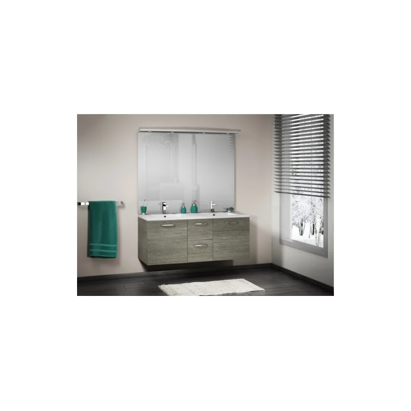 Meuble double vasque integrale 140 cm sciée gris