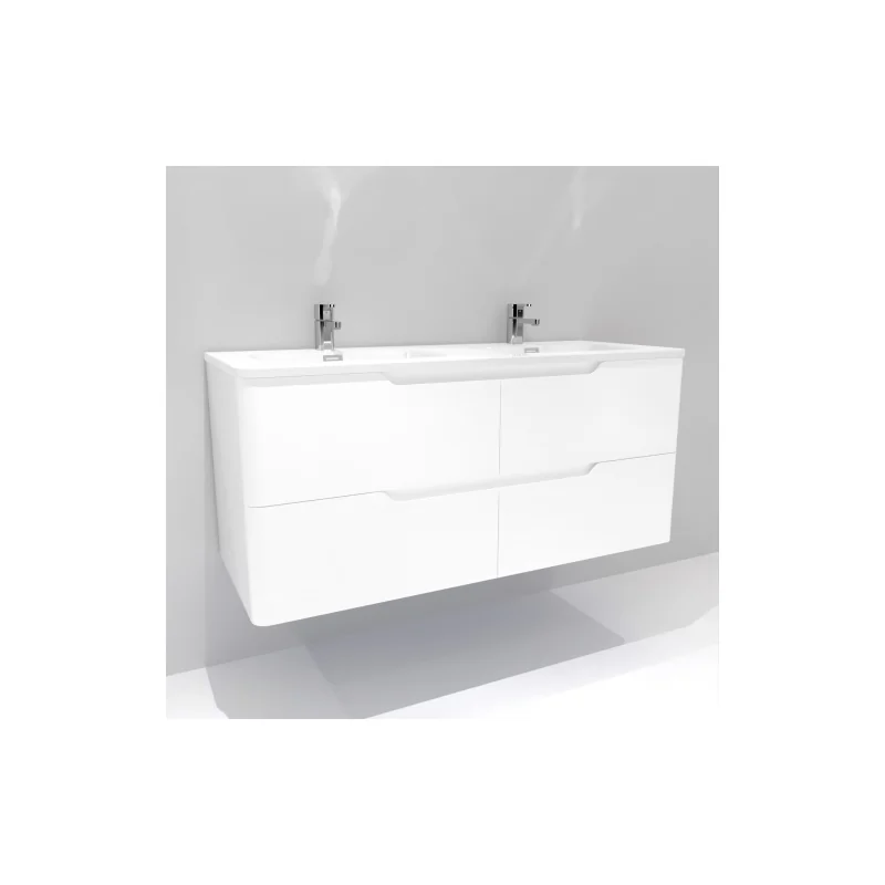 Meuble double vasque luna blanc brillant 120cm avec miroir kathy — vue 4