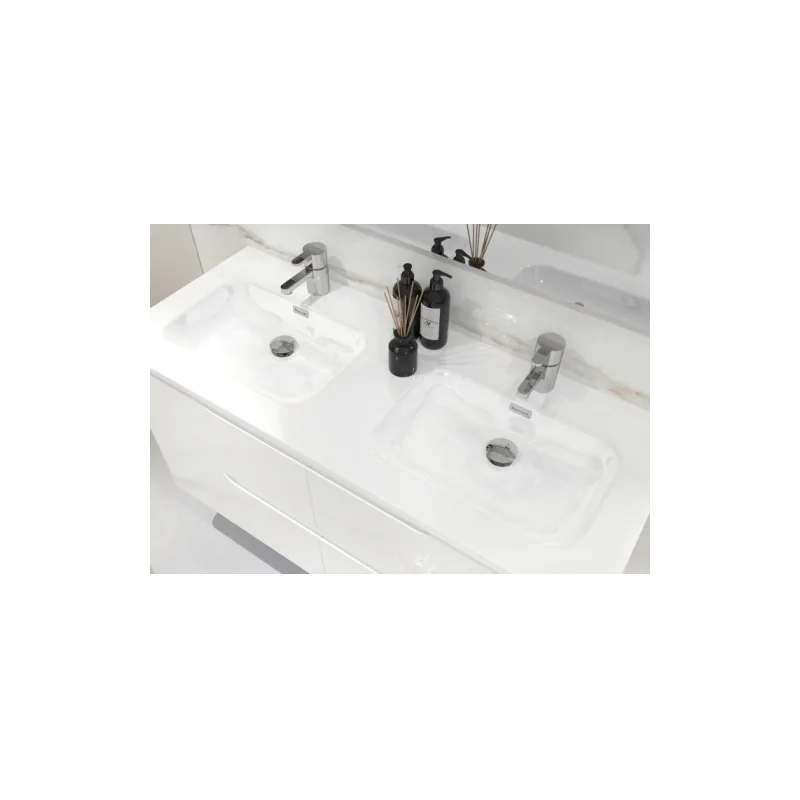 Meuble double vasque luna blanc brillant 120cm avec miroir kathy — vue 5
