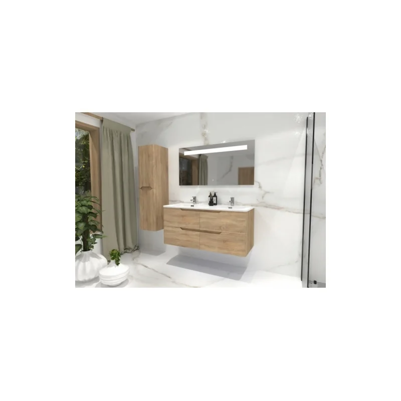 Meuble double vasque luna bois clair 120cm avec miroir kathy