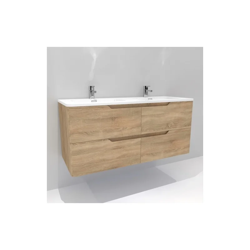Meuble double vasque luna bois clair 120cm avec miroir lite — vue 4
