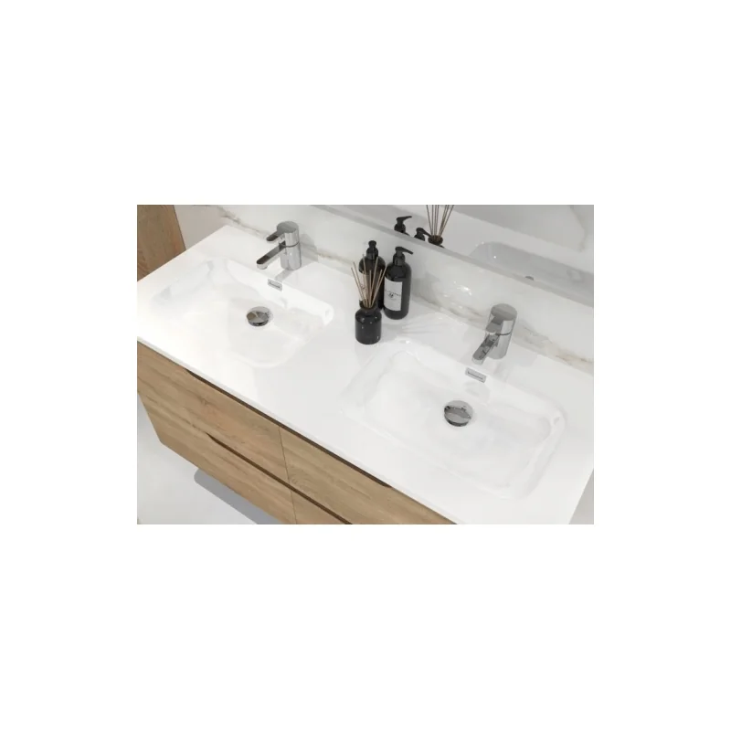 Meuble double vasque luna bois clair 120cm avec miroir lite — vue 6