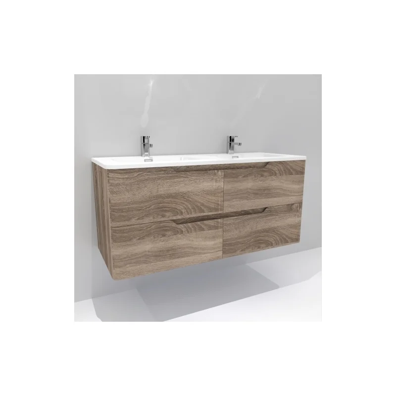 Meuble double vasque luna bois foncé 120cm avec miroir kathy — vue 2
