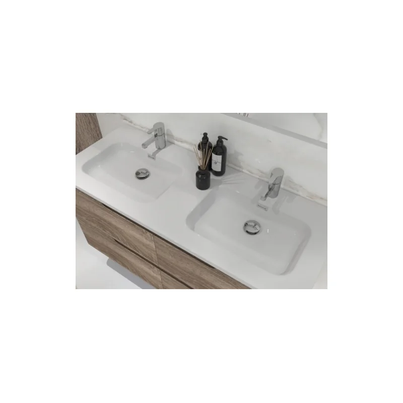 Meuble double vasque luna bois foncé 120cm avec miroir lite — vue 3