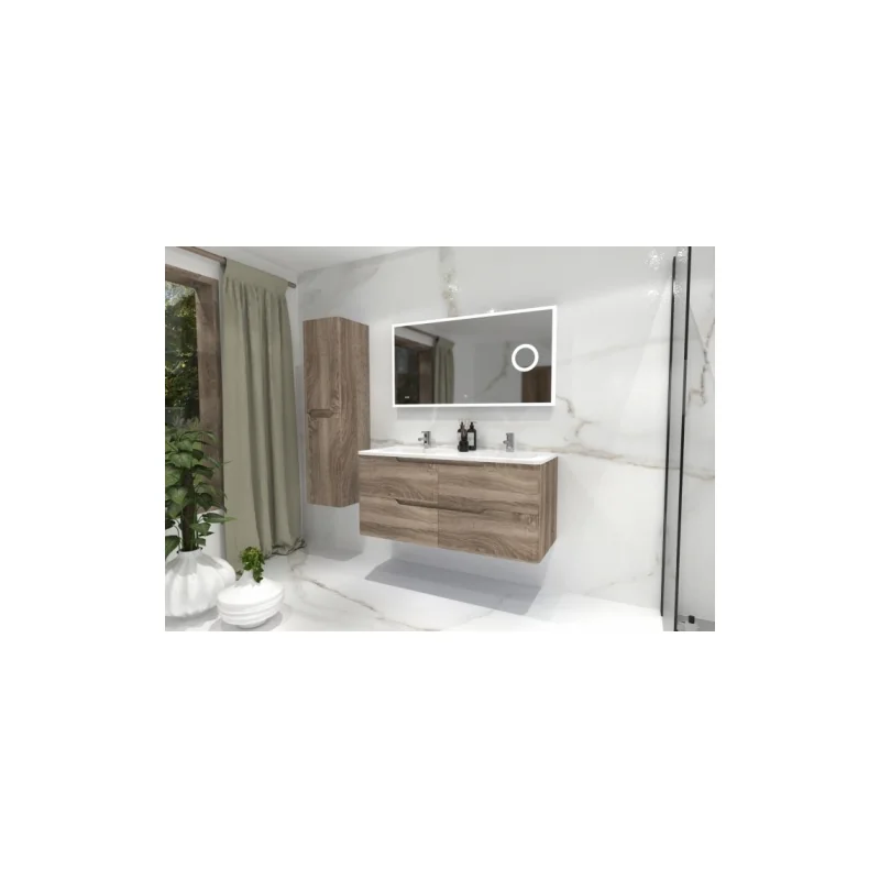 Meuble double vasque luna bois foncé 120cm avec miroir lite