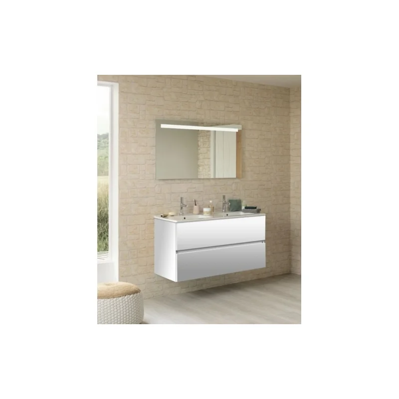 Meuble double vasque nolita blanc brillant 120cm - sans miroir
