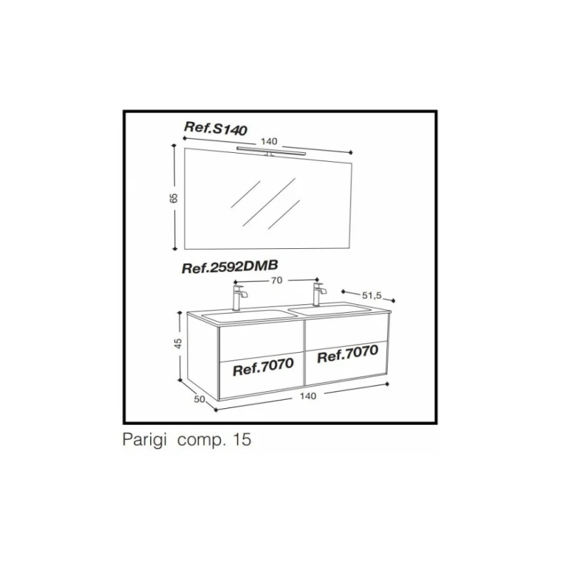 Meuble double vasque parigi 140 cm - mélaminé sherwood - compo15 — vue 5
