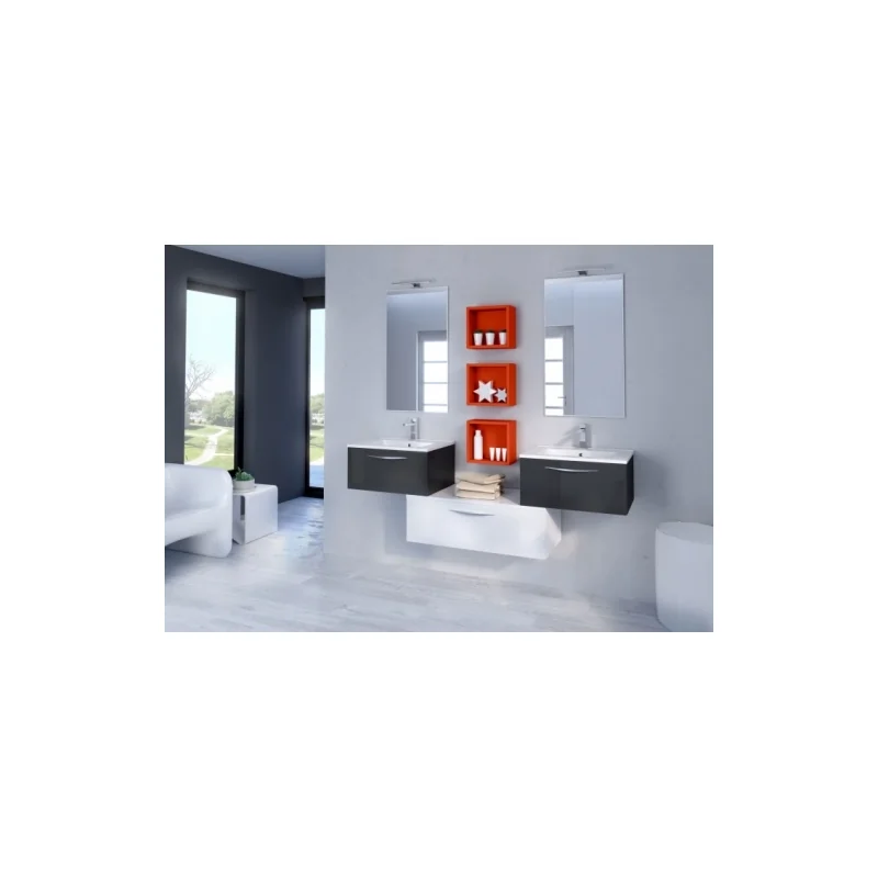 Meuble double vasque SWING Cristal anthracite et Blanc
