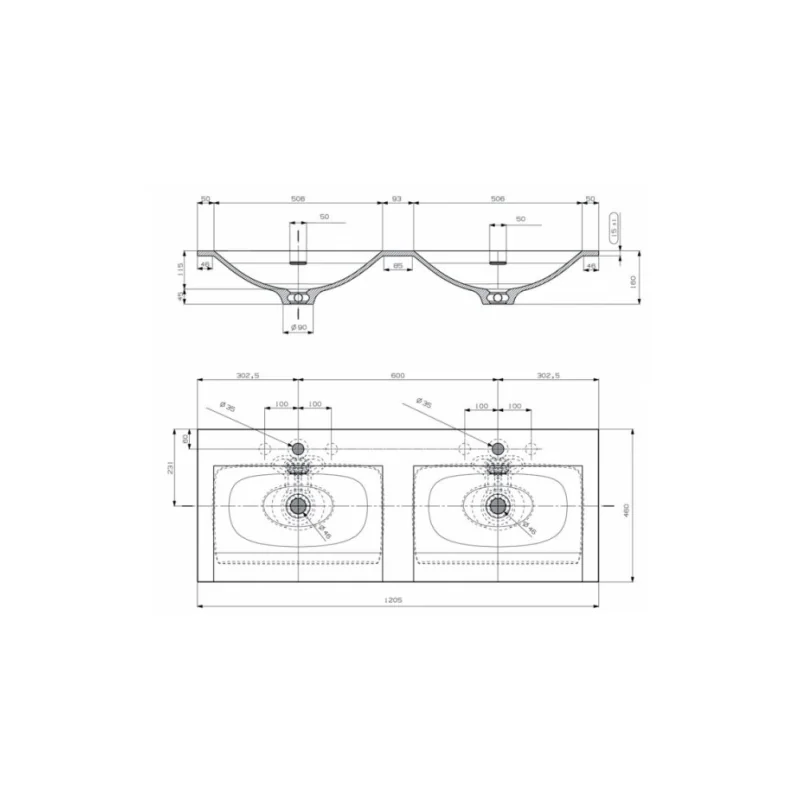 Meuble double vasque ten 120 cm béton vulcano (finition b) — vue 4