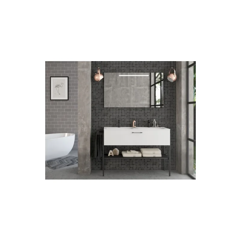 Meuble double vasques fabrik 134 cm opale blanc