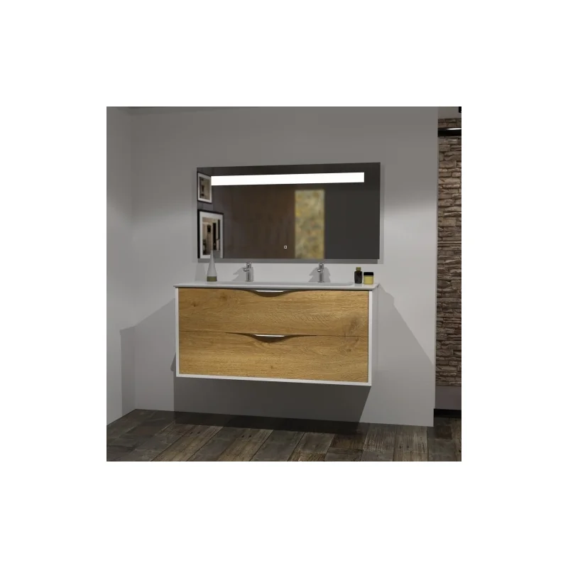 Meuble le french blanc chêne clair avec miroir antibuée 120cm