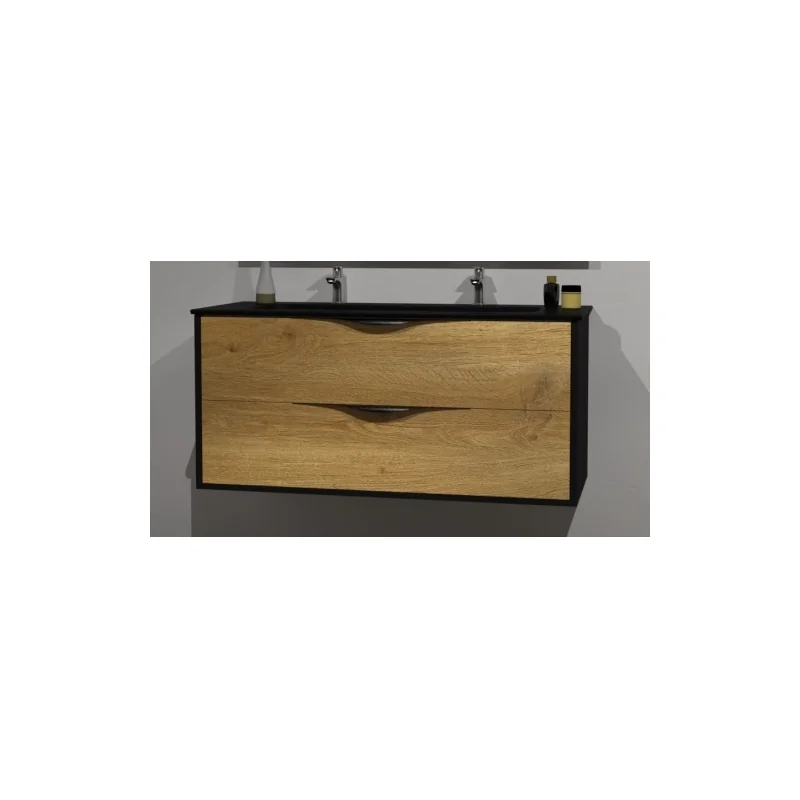 Meuble le french noir mat chêne clair avec miroir antibuée 120cm — vue 6