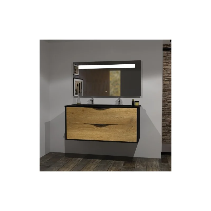 Meuble le french noir mat chêne clair avec miroir antibuée 120cm