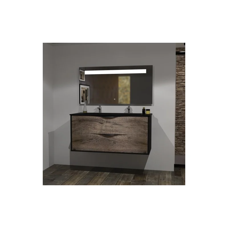 Meuble le french noir mat/pitaya avec miroir antibuée - 120cm