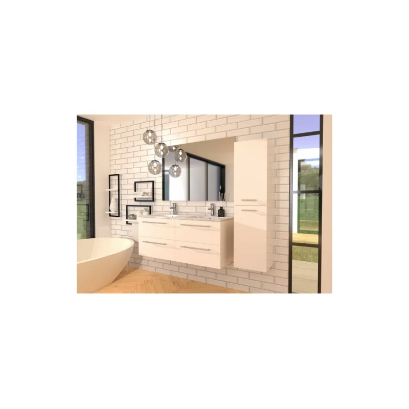 Meuble neptune blanc 120 cm - miroir slim