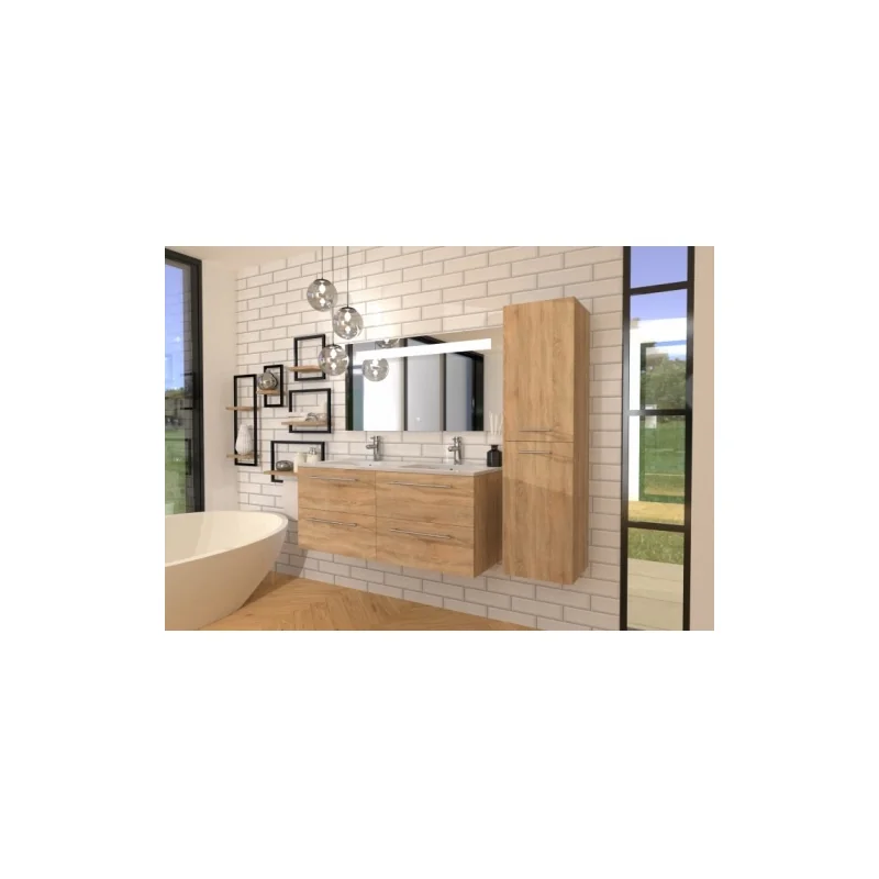 Meuble neptune bois clair 120 cm - miroir antibuée kathy