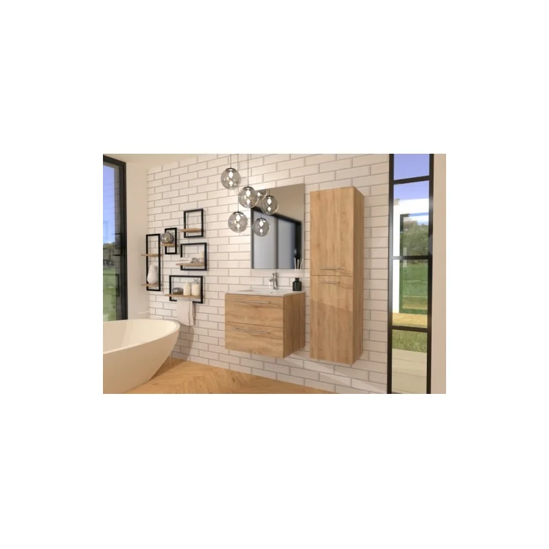 Meuble neptune bois clair 60 cm - miroir slim