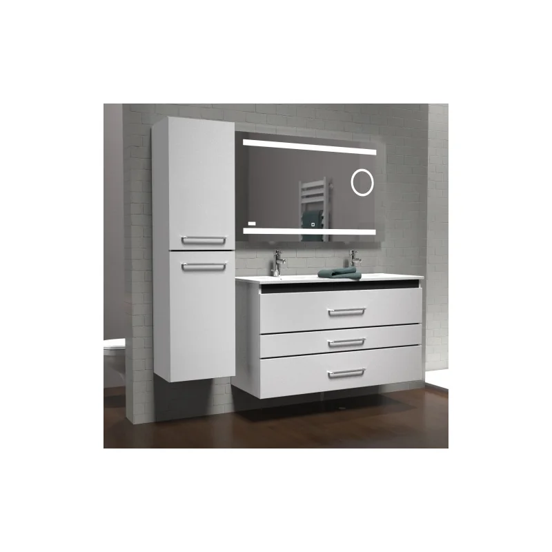 Meuble prestige 3 tiroirs 120cm dv - blanc brillant - sans miroir