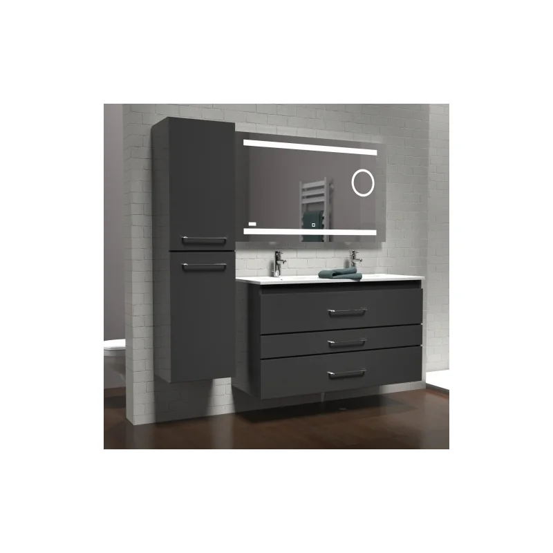 Meuble prestige 3 tiroirs 120cm dv - gris brillant - sans miroir