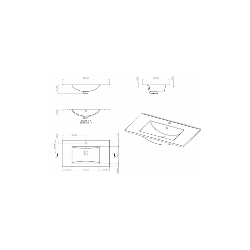 Meuble prestige 3 tiroirs 80cm - chêne brown - sans miroir — vue 5