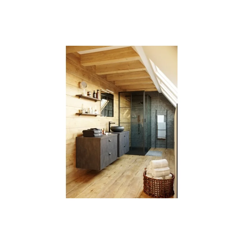 Meuble sdb loft ardoise métallisée 90 cm