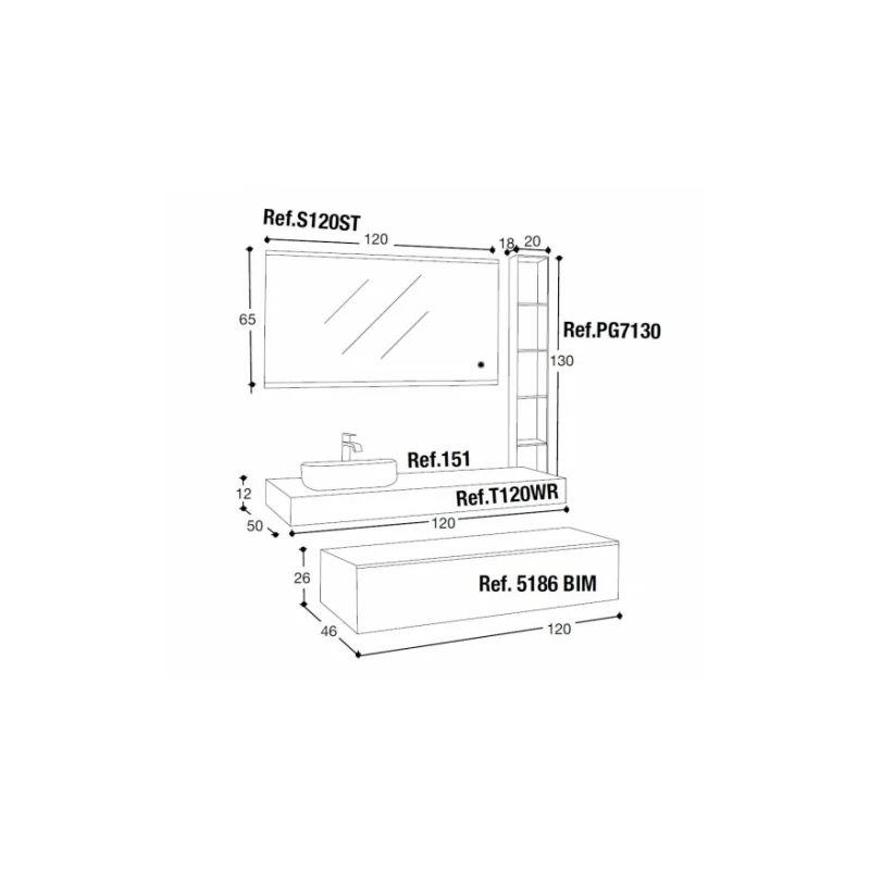 Meuble sdb suspendu roma bois et blanc - compo 10 — vue 5