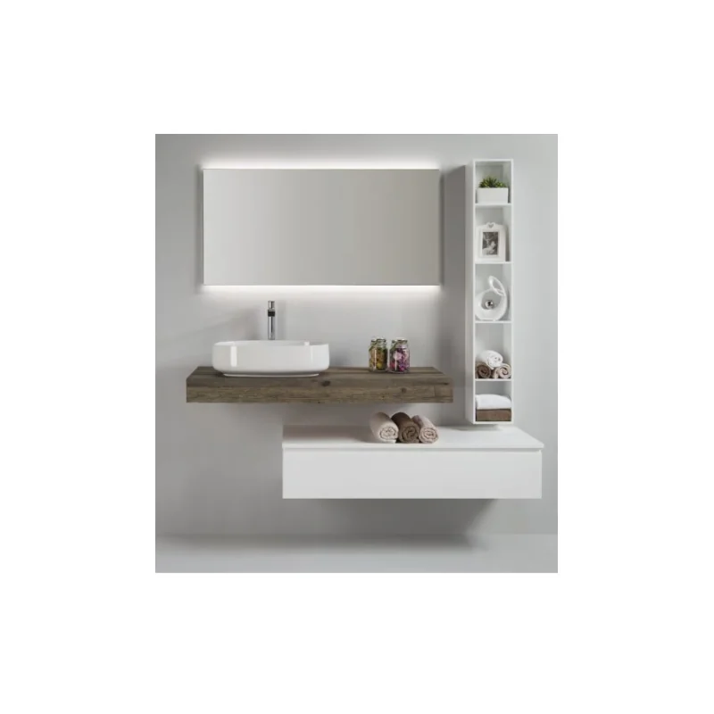 Meuble sdb suspendu roma bois et blanc - compo 10