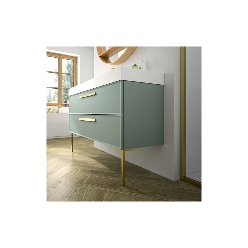 Meuble simple vasque 120cm edge amande mat et gold mat — vue 3