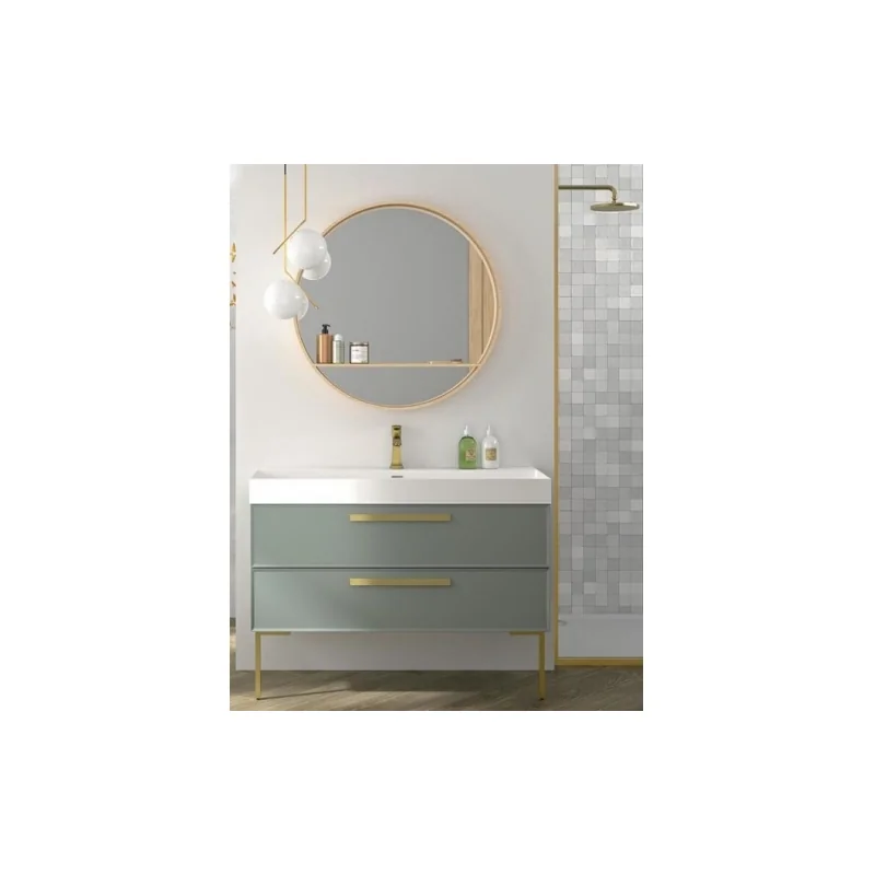 Meuble simple vasque 120cm edge amande mat et gold mat