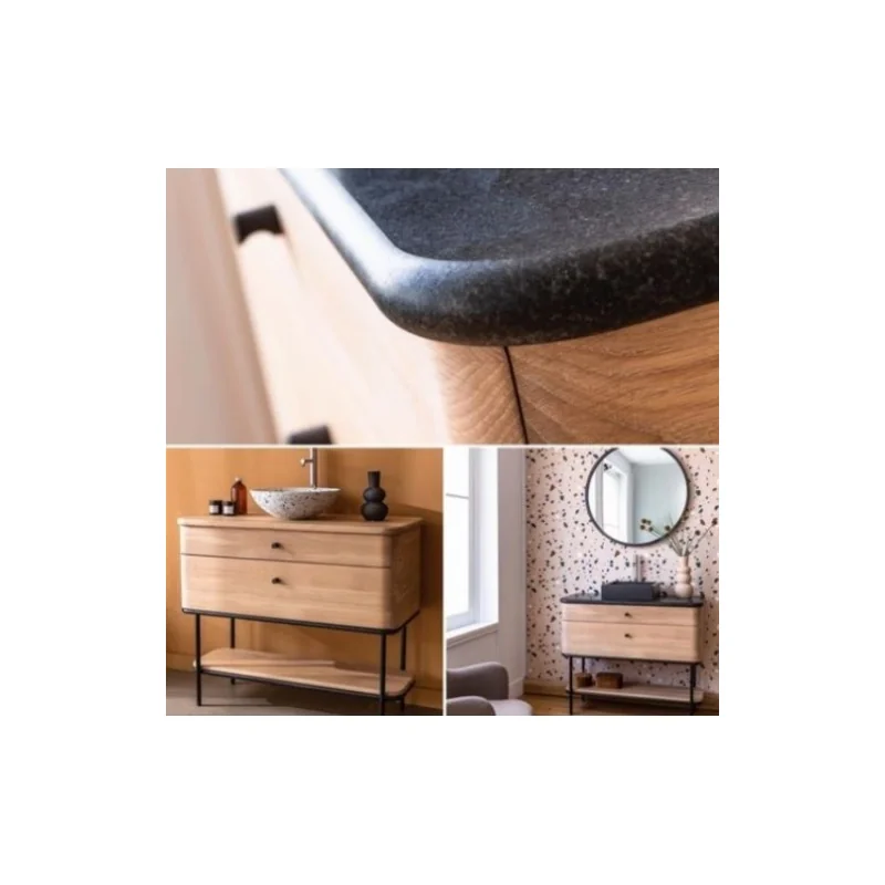 Meuble simple vasque curve en chêne huilé naturel - 80cm — vue 2