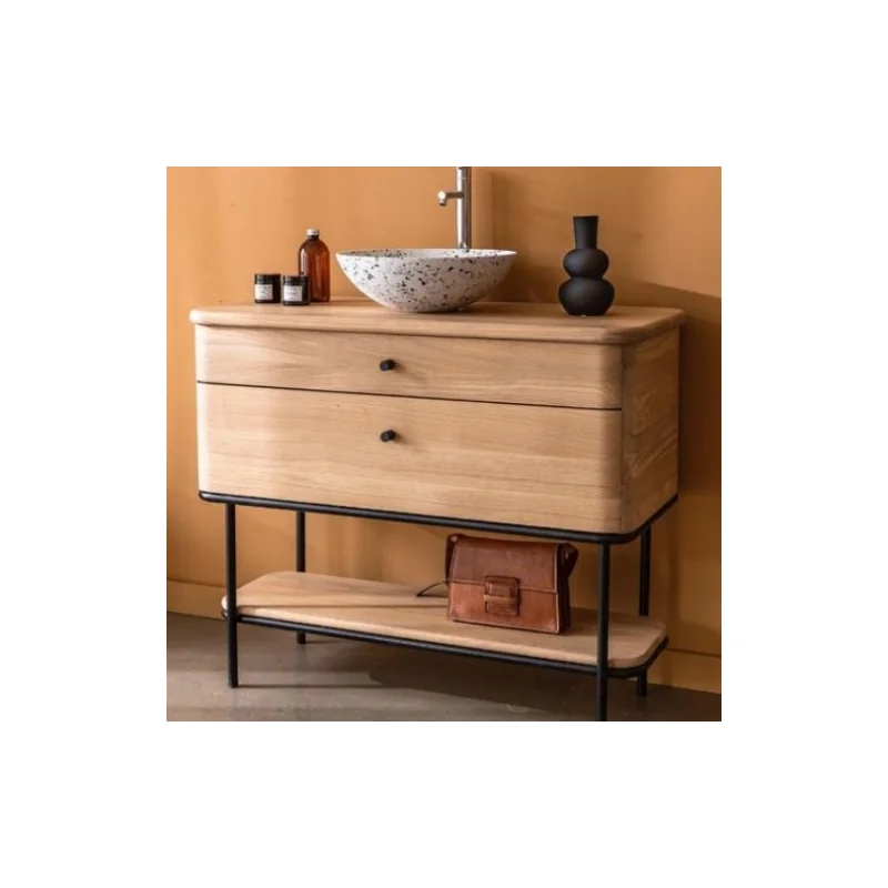 Meuble simple vasque curve en chêne huilé naturel - 80cm — vue 4