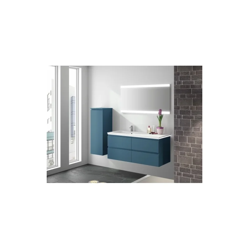 Meuble simple vasque décalé gloss 120 cm bleu gris satiné