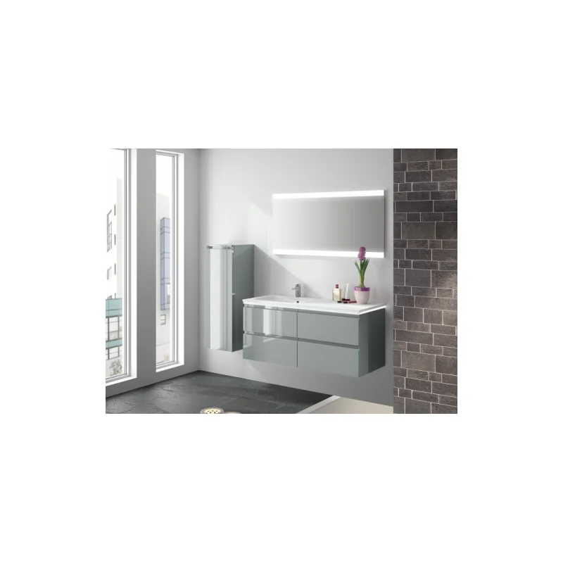 Meuble simple vasque décalé gloss 120 cm feutrine brillant