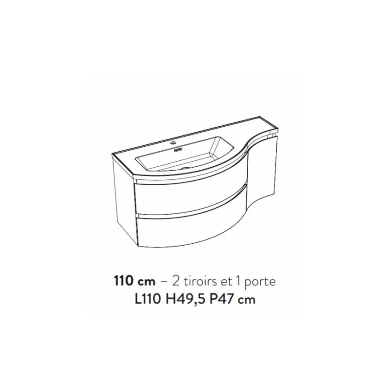 Meuble simple vasque galbé yliade 110 cm gris mat — vue 6