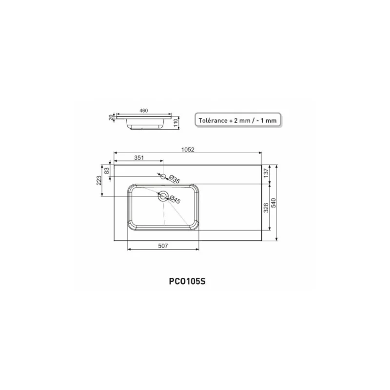 Meuble simple vasque integrale 105 cm cristal blanc — vue 2